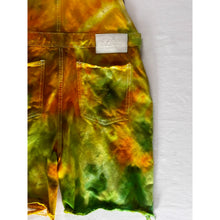 Load image into Gallery viewer, Ice Dyed Vintage Overall Shorts Green and Yellow
