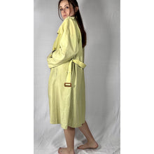 Load image into Gallery viewer, Vintage 80s Hand Dyed Ombre Dip Dye Trench Coat Yellow Green Double Breasted
