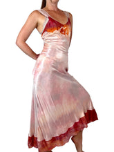 Load image into Gallery viewer, Antique Hand Dyed Rayon Slip Dress Pastel Pink Purple Lace Trim
