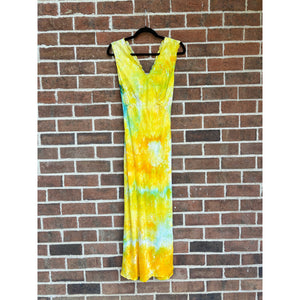 Antique Hand Dyed Slip Dress Butter Yellow Lime Green Nightgown Lingerie