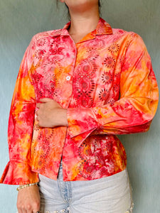 Ice Dyed Cotton and Embroidered Button up Blouse