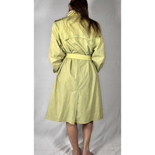 Load image into Gallery viewer, Vintage 80s Hand Dyed Ombre Dip Dye Trench Coat Yellow Green Double Breasted
