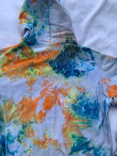 Load image into Gallery viewer, Ice Tie Dyed Blue Orange and Green Zip Up Hoodie Sweatshirt
