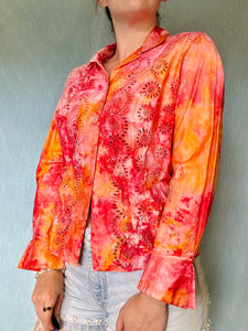 Ice Dyed Cotton and Embroidered Button up Blouse