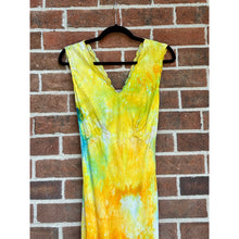 Load image into Gallery viewer, Antique Hand Dyed Slip Dress Butter Yellow Lime Green Nightgown Lingerie
