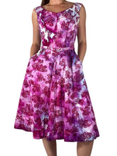 Load image into Gallery viewer, 1950s hand dyed floral print fit and flare dress. 
