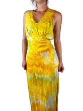 Load image into Gallery viewer, Antique Hand Dyed Slip Dress Butter Yellow Lime Green Nightgown Lingerie
