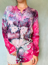 Load image into Gallery viewer, Ice Dyed Pink and Purple Cotton Button Up Blouse
