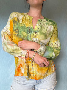 Green and Yellow Cotton Gauze Blouse