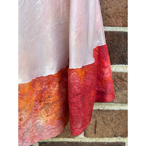 Antique Hand Dyed Rayon Slip Dress Pastel Pink Purple Lace Trim
