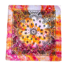 Load image into Gallery viewer, Vintage Hand Dyed Cotton Bandana Pink Orange Upcycled 26 Inch Square Neckerchief
