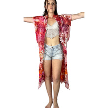 Load image into Gallery viewer, Vintage 1980s Hand Ice Dyed Magenta Orange Lace Duster
