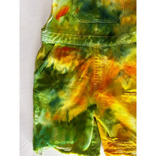 Load image into Gallery viewer, Ice Dyed Vintage Overall Shorts Green and Yellow
