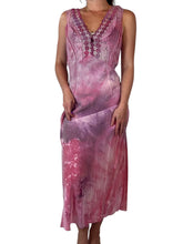 Load image into Gallery viewer, Antique Hand Dyed Slip Dress Pink &amp; Purple Ice Dye Rayon Lace Trim
