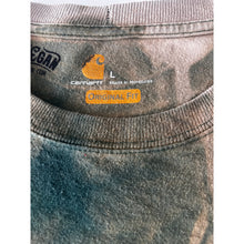 Load image into Gallery viewer, Green &amp; Tan Shibori Bleach Dyed Carhartt T-Shirt Long Sleeve Size Large
