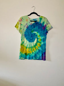 Hand Dyed T-shirt - Blue and Green Spiral