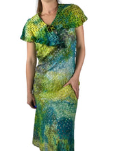 Load image into Gallery viewer, Antique 1940s Hand Dyed Cotton Eyelet Dress Green Blue
