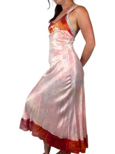 Load image into Gallery viewer, Antique Hand Dyed Rayon Slip Dress Pastel Pink Purple Lace Trim
