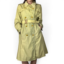 Load image into Gallery viewer, Vintage 80s Hand Dyed Ombre Dip Dye Trench Coat Yellow Green Double Breasted
