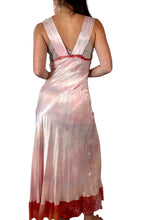 Load image into Gallery viewer, Antique Hand Dyed Rayon Slip Dress Pastel Pink Purple Lace Trim
