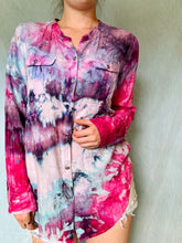 Load image into Gallery viewer, Ice Dyed Pink and Purple Cotton Button Up Blouse
