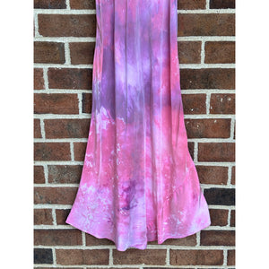Antique Hand Dyed Slip Dress Pink & Purple Ice Dye Rayon Lace Trim