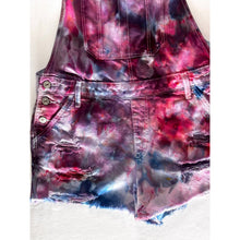Load image into Gallery viewer, Ice Dyed Vintage Overall Shorts Pink Blue Purple
