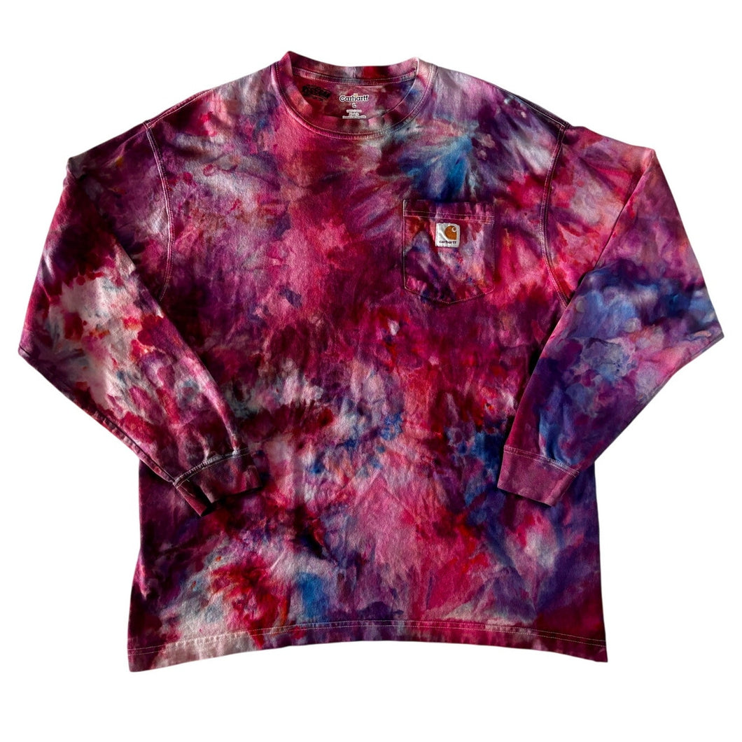 Pink & Purple Ice Dyed Carhartt T-Shirt Long Sleeve Size Large