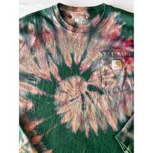 Load image into Gallery viewer, Green &amp; Pink Spiral Reverse Dyed Carhartt T-Shirt Long Sleeve Size Large
