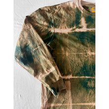 Load image into Gallery viewer, Green &amp; Tan Shibori Bleach Dyed Carhartt T-Shirt Long Sleeve Size Large
