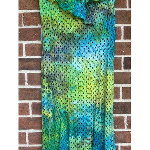 Antique 1940s Hand Dyed Cotton Eyelet Dress Green Blue