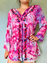 Load image into Gallery viewer, Ice Dyed Pink and Purple Vintage Blouse with Embroidery
