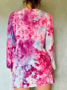 Ice Dyed Pink and Purple Vintage Blouse with Embroidery