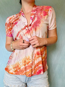 Shibori Dyed Vintage Silk Blouse