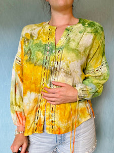 Green and Yellow Cotton Gauze Blouse