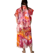 Load image into Gallery viewer, Vintage 1980s Hand Ice Dyed Magenta Orange Lace Duster
