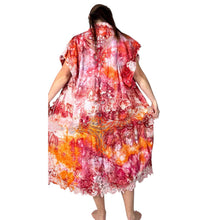 Load image into Gallery viewer, Vintage 1980s Hand Ice Dyed Magenta Orange Lace Duster
