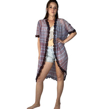 Load image into Gallery viewer, Vintage 80s Hand Ice Dyed Blue Purple Cocoon Duster Mara
