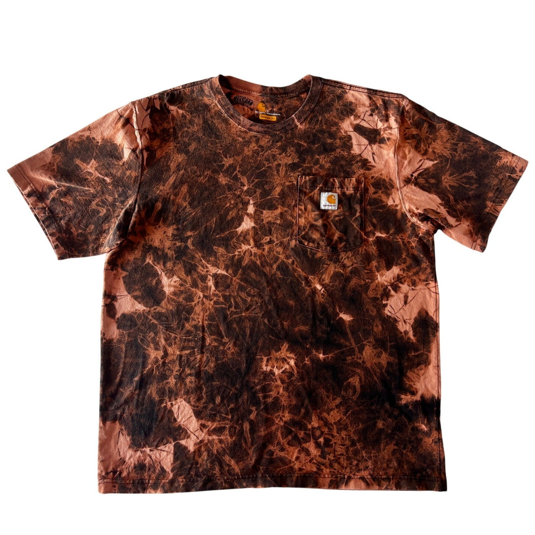 Black & Orange Bleach Dyed Carhartt T-Shirt Short Sleeve Size Large