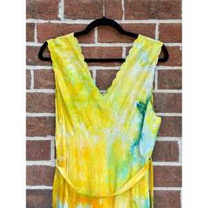 Antique Hand Dyed Slip Dress Butter Yellow Lime Green Nightgown Lingerie