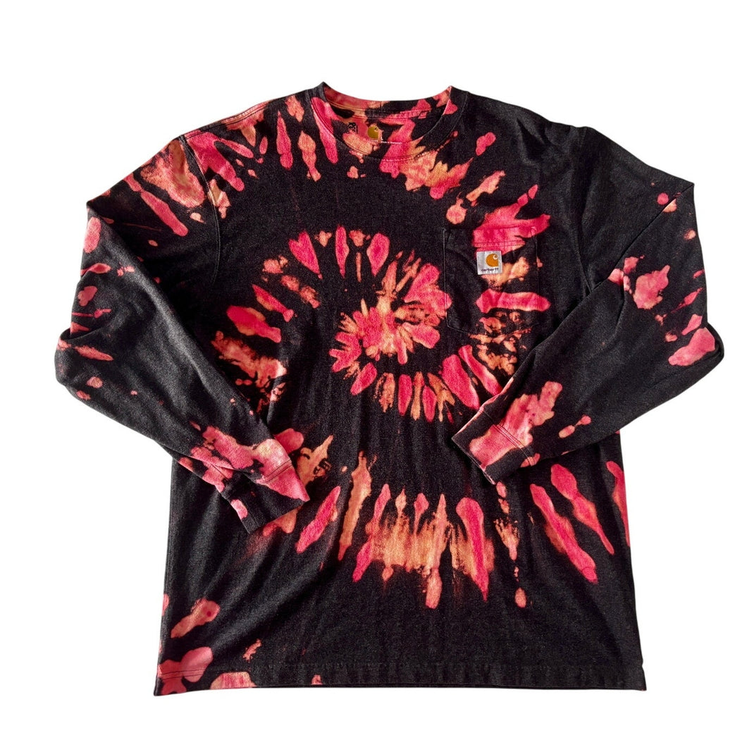Black & Pink Spiral Reverse Dyed Carhartt T-Shirt Long Sleeve Size Large