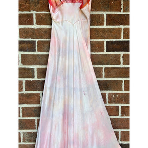Antique Hand Dyed Rayon Slip Dress Pastel Pink Purple Lace Trim
