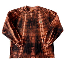 Load image into Gallery viewer, Orange &amp; Black Shibori Bleach Dyed Carhartt T-Shirt Long Sleeve Size Large

