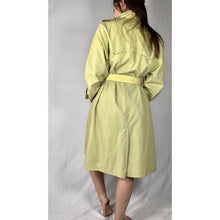 Load image into Gallery viewer, Vintage 80s Hand Dyed Ombre Dip Dye Trench Coat Yellow Green Double Breasted
