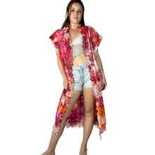Load image into Gallery viewer, Vintage 1980s Hand Ice Dyed Magenta Orange Lace Duster
