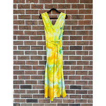 Load image into Gallery viewer, Antique Hand Dyed Slip Dress Butter Yellow Lime Green Nightgown Lingerie
