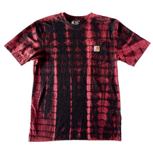 Load image into Gallery viewer, Black &amp; Pink Shibori Bleach Dyed Carhartt T-Shirt Short Sleeve Size Small
