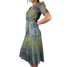 Load image into Gallery viewer, Antique 1930s 1940s Hand Dyed Blue Green Lace Dress
