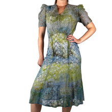 Load image into Gallery viewer, Antique 1930s 1940s Hand Dyed Blue Green Lace Dress
