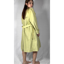 Load image into Gallery viewer, Vintage 80s Hand Dyed Ombre Dip Dye Trench Coat Yellow Green Double Breasted
